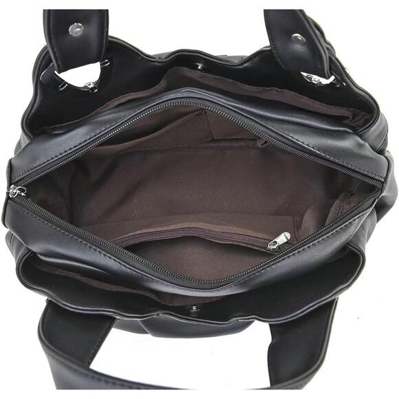 Vegan Leather Handbag for Women Large Tote Multi Pocket Soft Hobo Purse - Picture 5 of 7